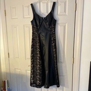 Anthropologie Black Faux Leather & Lace Dress